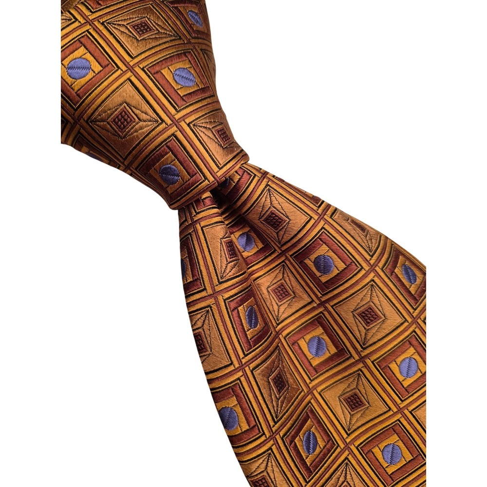 Robert Talbott Best of Class Silk Tie Gold Orange Geometric Square Lavender Dot